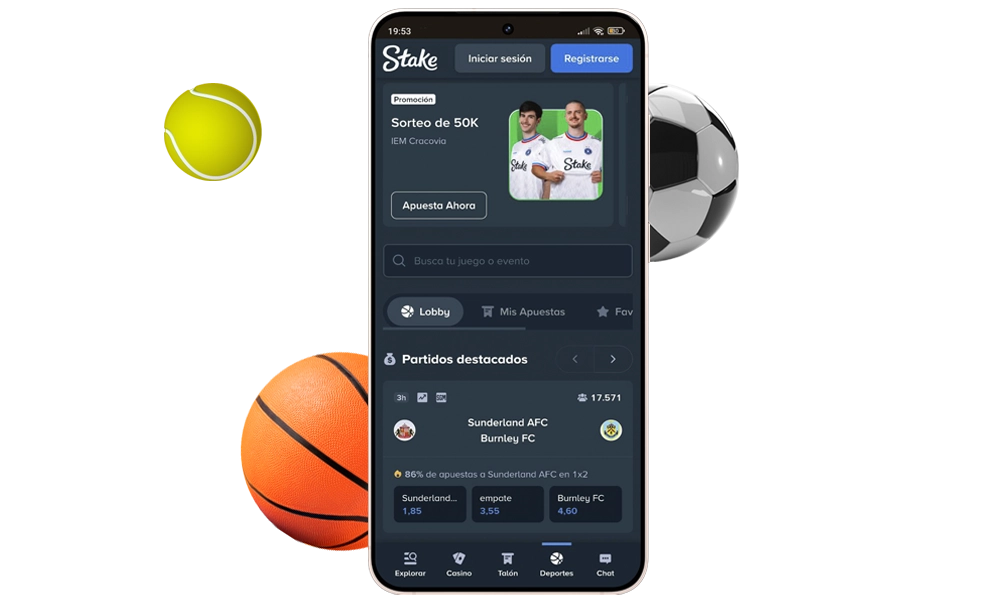 Apuestas deportivas en la aplicación Stake